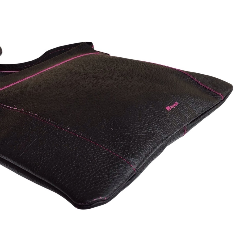 Mywalit Black Pebbled Leather Flap Messenger Bag - Picture 12 of 12